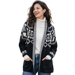 Bobi Los Angeles Open Cardigan Sweater Size Medium‎ Black White Geometric